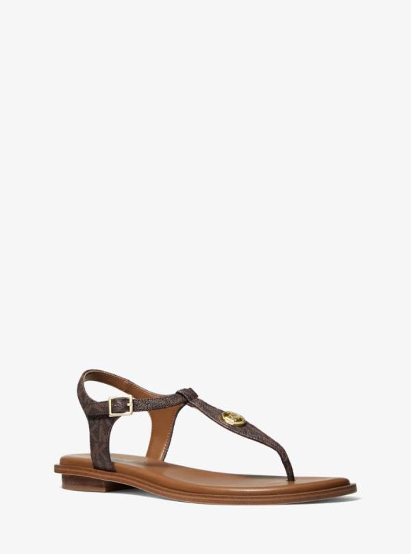 Damske Sandále Michael Kors Mallory Logo T-Strap Hnede - Topanky Michael Kors Levně | LUKMN-9270